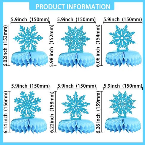 Ephlyn 12 قطعة من قطع مركزية على شكل قرص العسل على شكل قرص الثلج من Frozen Winter Wonderland ديكورات حفلات عيد الميلاد وعطلات الشتاء وأعياد الميلاد وحفلات استقبال المولود باللون الأزرق in Kuwait