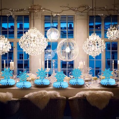 Ephlyn 12 قطعة من قطع مركزية على شكل قرص العسل على شكل قرص الثلج من Frozen Winter Wonderland ديكورات حفلات عيد الميلاد وعطلات الشتاء وأعياد الميلاد وحفلات استقبال المولود باللون الأزرق in Kuwait