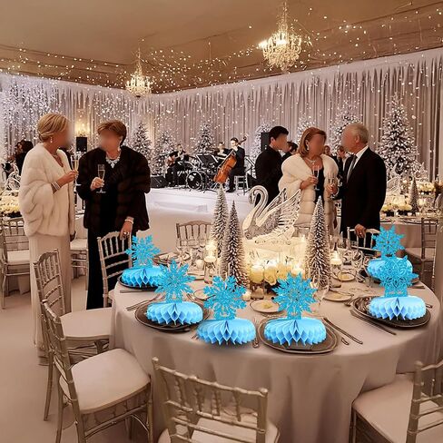 Ephlyn 12 قطعة من قطع مركزية على شكل قرص العسل على شكل قرص الثلج من Frozen Winter Wonderland ديكورات حفلات عيد الميلاد وعطلات الشتاء وأعياد الميلاد وحفلات استقبال المولود باللون الأزرق in Kuwait