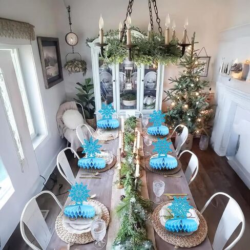 Ephlyn 12 قطعة من قطع مركزية على شكل قرص العسل على شكل قرص الثلج من Frozen Winter Wonderland ديكورات حفلات عيد الميلاد وعطلات الشتاء وأعياد الميلاد وحفلات استقبال المولود باللون الأزرق in Kuwait