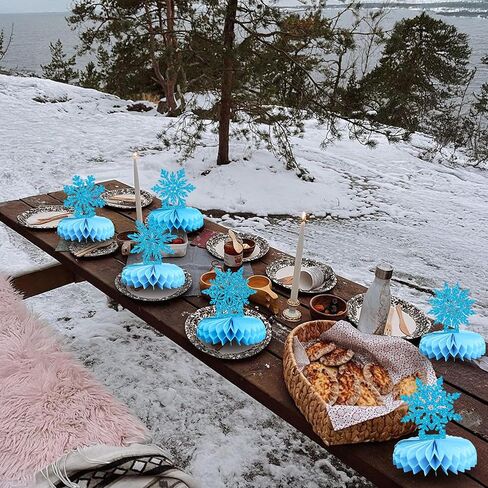 Ephlyn 12 قطعة من قطع مركزية على شكل قرص العسل على شكل قرص الثلج من Frozen Winter Wonderland ديكورات حفلات عيد الميلاد وعطلات الشتاء وأعياد الميلاد وحفلات استقبال المولود باللون الأزرق in Kuwait