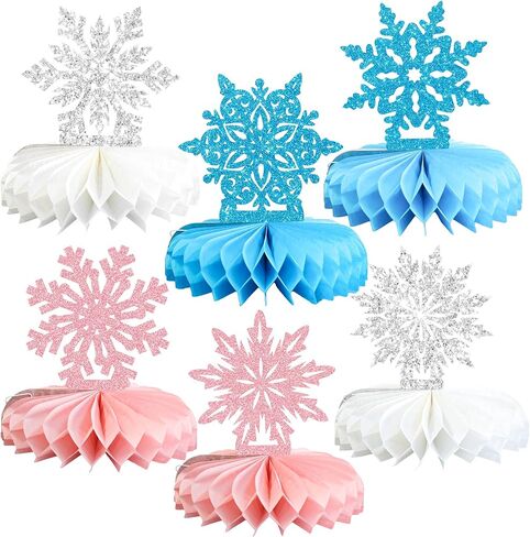 Ephlyn 12 قطعة من قطع مركزية على شكل قرص العسل على شكل قرص الثلج من Frozen Winter Wonderland ديكورات حفلات عيد الميلاد وعطلات الشتاء وأعياد الميلاد وحفلات استقبال المولود باللون الأزرق in Kuwait