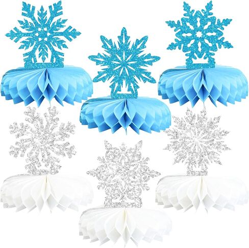 Ephlyn 12 قطعة من قطع مركزية على شكل قرص العسل على شكل قرص الثلج من Frozen Winter Wonderland ديكورات حفلات عيد الميلاد وعطلات الشتاء وأعياد الميلاد وحفلات استقبال المولود باللون الأزرق in Kuwait