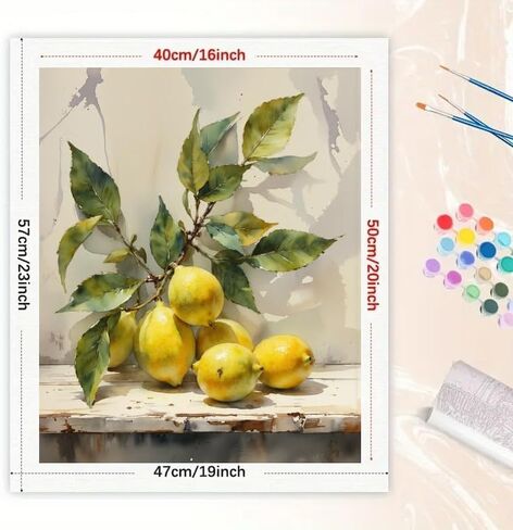 Still Life Paint by Numbers Kit for Adults - DIY Lemons Branch with Leaves Painting on Canvas 16x20 Inches, Acrylic Paint Set, Suitable for Beginners, Art for Home Decoration or Gifts in Saudi Arabia
