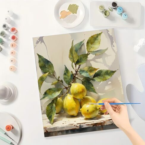 Still Life Paint by Numbers Kit for Adults - DIY Lemons Branch with Leaves Painting on Canvas 16x20 Inches, Acrylic Paint Set, Suitable for Beginners, Art for Home Decoration or Gifts in Saudi Arabia