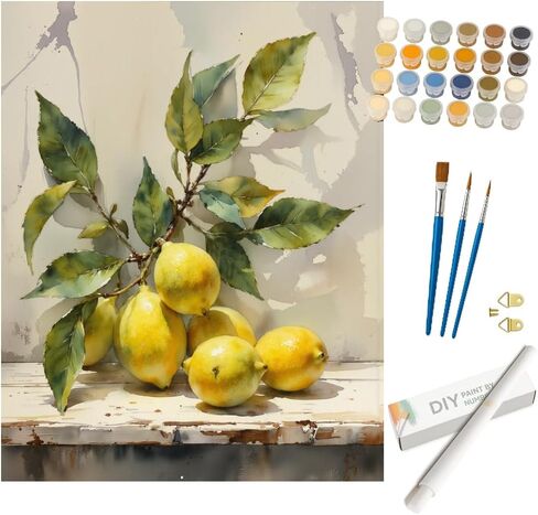 Still Life Paint by Numbers Kit for Adults - DIY Lemons Branch with Leaves Painting on Canvas 16x20 Inches, Acrylic Paint Set, Suitable for Beginners, Art for Home Decoration or Gifts in Saudi Arabia