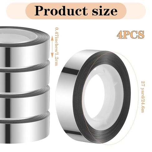 4 Rolls Metallic Mirror Tape, Silver Decorative Tape, Self-Adhesive Mirror Finish, 27 Yards X 0.47 Inches, Ideal for Home Decor, Gift Wrapping, and DIY Crafts in Saudi Arabia