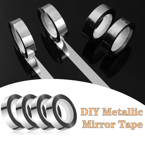 4 Rolls Metallic Mirror Tape, Silver Decorative Tape, Self-Adhesive Mirror Finish, 27 Yards X 0.47 Inches, Ideal for Home Decor, Gift Wrapping, and DIY Crafts in Saudi Arabia