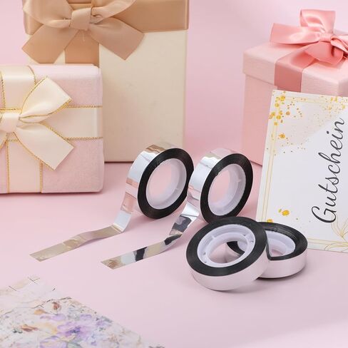4 Rolls Metallic Mirror Tape, Silver Decorative Tape, Self-Adhesive Mirror Finish, 27 Yards X 0.47 Inches, Ideal for Home Decor, Gift Wrapping, and DIY Crafts in Saudi Arabia