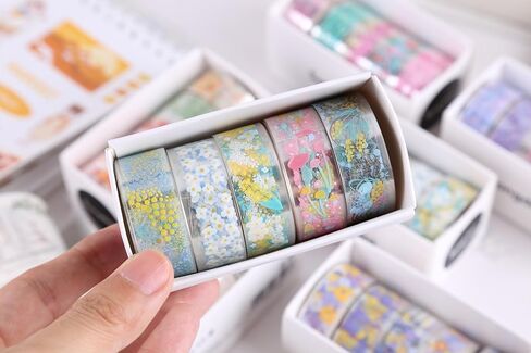 5 Rolls Leaves Washi Tape Set PET Decorative Flowers Patterns Transparent Masking Tapes for Arts, DIY Crafts, Journals, Planners, Scrapbook, Wrapping in Saudi Arabia
