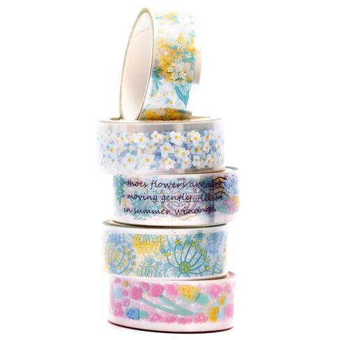 5 Rolls Leaves Washi Tape Set PET Decorative Flowers Patterns Transparent Masking Tapes for Arts, DIY Crafts, Journals, Planners, Scrapbook, Wrapping in Saudi Arabia