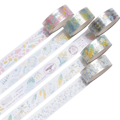 5 Rolls Leaves Washi Tape Set PET Decorative Flowers Patterns Transparent Masking Tapes for Arts, DIY Crafts, Journals, Planners, Scrapbook, Wrapping in Saudi Arabia