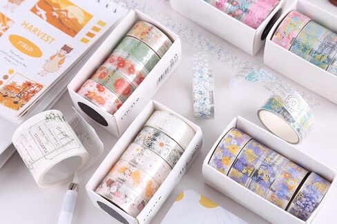 5 Rolls Leaves Washi Tape Set PET Decorative Flowers Patterns Transparent Masking Tapes for Arts, DIY Crafts, Journals, Planners, Scrapbook, Wrapping in Saudi Arabia