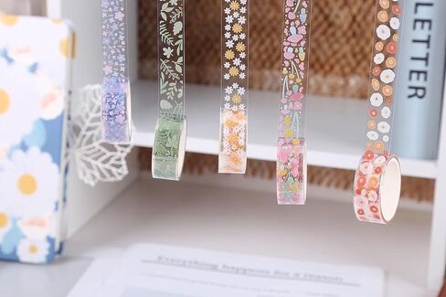 5 Rolls Leaves Washi Tape Set PET Decorative Flowers Patterns Transparent Masking Tapes for Arts, DIY Crafts, Journals, Planners, Scrapbook, Wrapping in Saudi Arabia