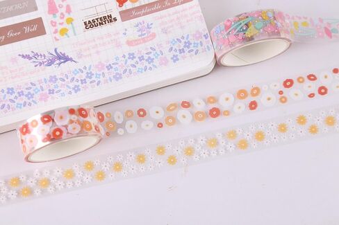 5 Rolls Leaves Washi Tape Set PET Decorative Flowers Patterns Transparent Masking Tapes for Arts, DIY Crafts, Journals, Planners, Scrapbook, Wrapping in Saudi Arabia
