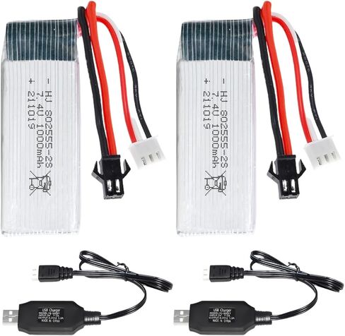 2 Pack 7.4V 1000mAh for Electric Soft Gun,Model Airplane,RC Cars,RC Boat,RC Truck,FPV UAV RemoteRechargeable Li-ion Battery Pack with SM-2P Joint and USB Charging Cable in Saudi Arabia
