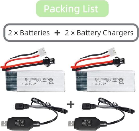 2 Pack 7.4V 1000mAh for Electric Soft Gun,Model Airplane,RC Cars,RC Boat,RC Truck,FPV UAV RemoteRechargeable Li-ion Battery Pack with SM-2P Joint and USB Charging Cable in Saudi Arabia