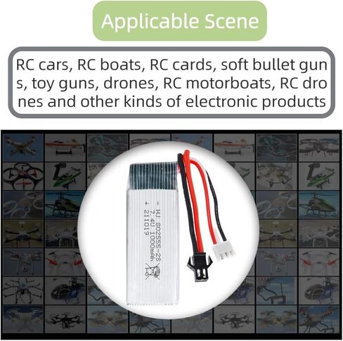 2 Pack 7.4V 1000mAh for Electric Soft Gun,Model Airplane,RC Cars,RC Boat,RC Truck,FPV UAV RemoteRechargeable Li-ion Battery Pack with SM-2P Joint and USB Charging Cable in Saudi Arabia