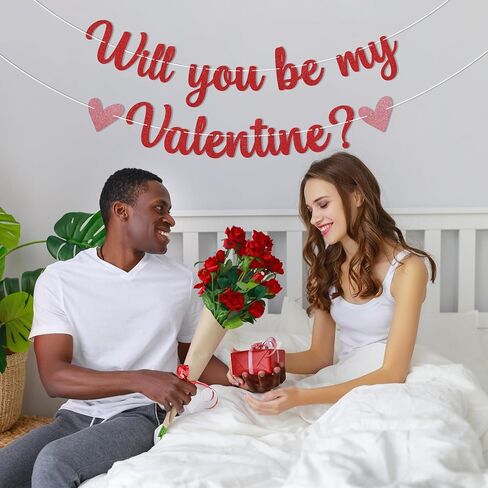 Will You Be My Valentine? Banner Red Glitter Be My Girlfriend Happy Valentine's Day Party Decoration Will You Be My Girlfriend Romantic Party Supplies in Saudi Arabia