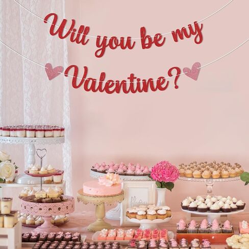 Will You Be My Valentine? Banner Red Glitter Be My Girlfriend Happy Valentine's Day Party Decoration Will You Be My Girlfriend Romantic Party Supplies in Saudi Arabia