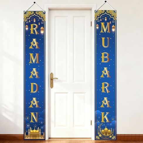 Ramadan Door Decorations for Home - 2PCS Eid Mubarak Door Decorations Sign for Porch, Ramadan Mubarak Holiday Festival Backdrop Banner Supplies Decor for Office (70.9 x 11.8 Inch) in Saudi Arabia