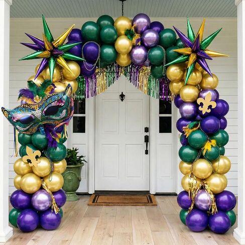 Mardi Gras Balloon Garland Arch Kit 101 PCS مع Bareons Mardi Mark Mardi كبير في MARDI لعام 2025 ديكورات يوم الثلاثاء السمينة (الذهب الأخضر الأرجواني) in Kuwait