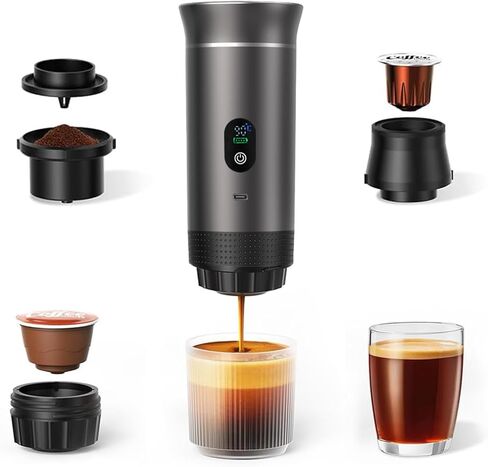 3-in-1 Portable Espresso Machine for Travel & Camping- 20 Bar Self-Heating Portable Coffee Maker with USB-C LED Display Car Coffee Maker, Compatible with Grounds&Capsules(Ns&DG) for RV, Hiking, Office in Saudi Arabia