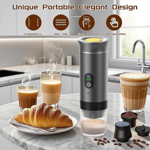 3-in-1 Portable Espresso Machine for Travel & Camping- 20 Bar Self-Heating Portable Coffee Maker with USB-C LED Display Car Coffee Maker, Compatible with Grounds&Capsules(Ns&DG) for RV, Hiking, Office in Saudi Arabia
