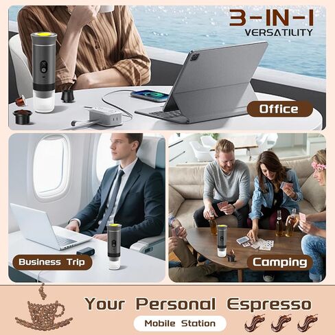 3-in-1 Portable Espresso Machine for Travel & Camping- 20 Bar Self-Heating Portable Coffee Maker with USB-C LED Display Car Coffee Maker, Compatible with Grounds&Capsules(Ns&DG) for RV, Hiking, Office in Saudi Arabia