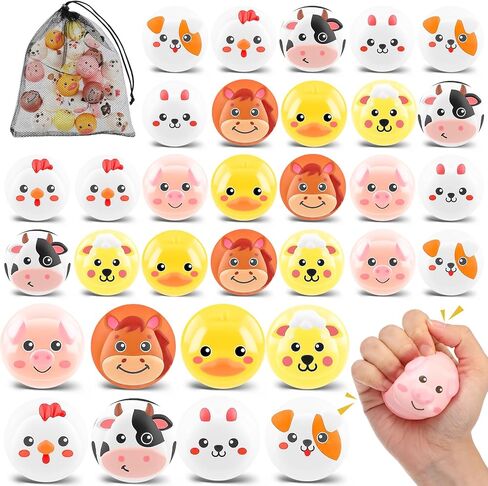 HyDren 48 Pcs Animal Stress Balls Bulk 2'' Cute Farm Animal Party Favors Baby Shower Squeeze Ball Mini Foam Stress Fidget Toys with Bag for Kids Adults Birthday School Gift, 8 Styles in Saudi Arabia