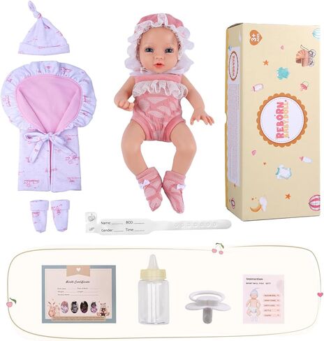 BABESIDE Full Body Silicone Reborn Baby Dolls Girl - 12 Inch Weighted Realistic Newborn Baby Doll with Blue Eyes, Complete Accessories & Gift Box - Ideal for Collectors and Gift Givers in Saudi Arabia