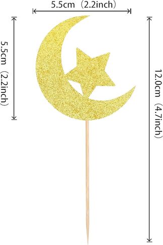 24 Pcs Birthday Cupcake Toppers Golden Glitter Star Moon Cupcake Decorations Suitable for All Kinds Of Birthday Party Cake Decoration Supplies in Saudi Arabia