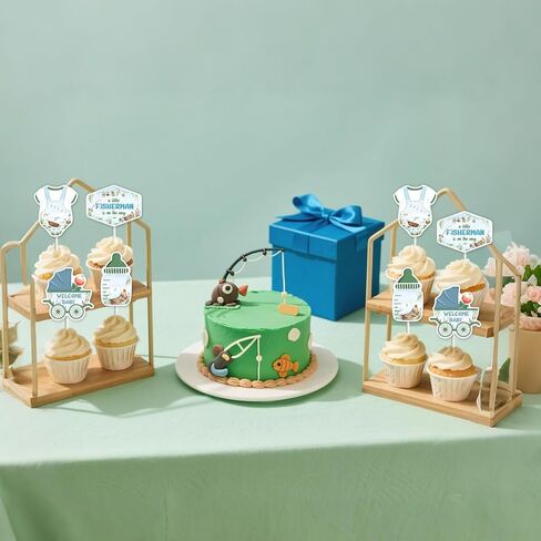 Fishing Baby Shower Decoration Boy, 36pcs A Little Fisherman is on The Way Decoration Cupcake Topper Double-Sided Printing Cake Decor for Gone Fishing Baby Shower Gender Reveal Supplies in Saudi Arabia