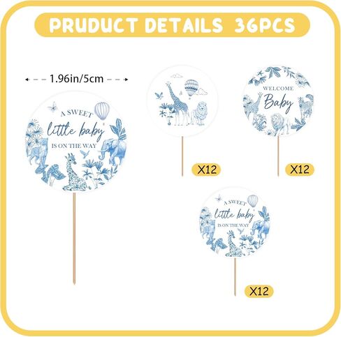 36 قطعة من أغطية الكب كيك للاستحمام باللون الأزرق الفرنسي، اختيارات كب كيك للترحيب بحيوانات الغابة للأولاد، ديكور كعكة صيني لحيوانات السفاري وكشف الجنس/ديكور حفلة عيد الميلاد الأولى in Kuwait