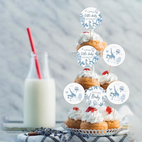 36 قطعة من أغطية الكب كيك للاستحمام باللون الأزرق الفرنسي، اختيارات كب كيك للترحيب بحيوانات الغابة للأولاد، ديكور كعكة صيني لحيوانات السفاري وكشف الجنس/ديكور حفلة عيد الميلاد الأولى in Kuwait