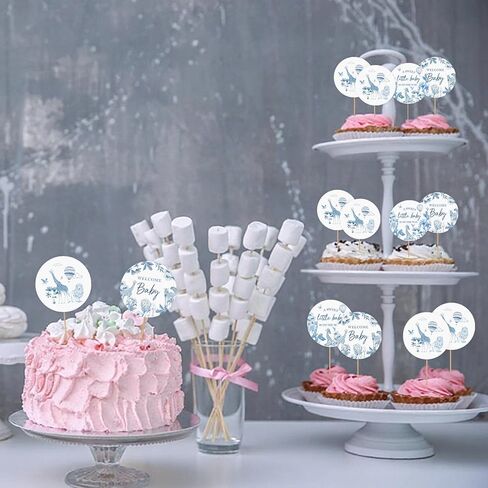 36 قطعة من أغطية الكب كيك للاستحمام باللون الأزرق الفرنسي، اختيارات كب كيك للترحيب بحيوانات الغابة للأولاد، ديكور كعكة صيني لحيوانات السفاري وكشف الجنس/ديكور حفلة عيد الميلاد الأولى in Kuwait