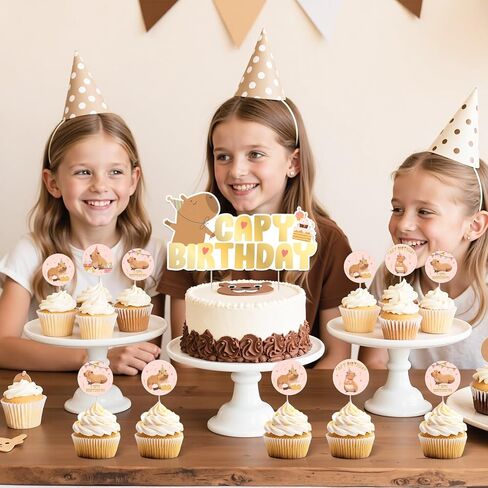 Cheereveal 25Pcs Capybara Happy Birthday Cake Decorations Pink, Cute Cartoon Capybara Cupcake Toppers, Capy Animal Theme Birthday Baby Shower Party Supplies in Saudi Arabia