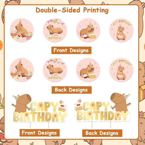 Cheereveal 25Pcs Capybara Happy Birthday Cake Decorations Pink, Cute Cartoon Capybara Cupcake Toppers, Capy Animal Theme Birthday Baby Shower Party Supplies in Saudi Arabia