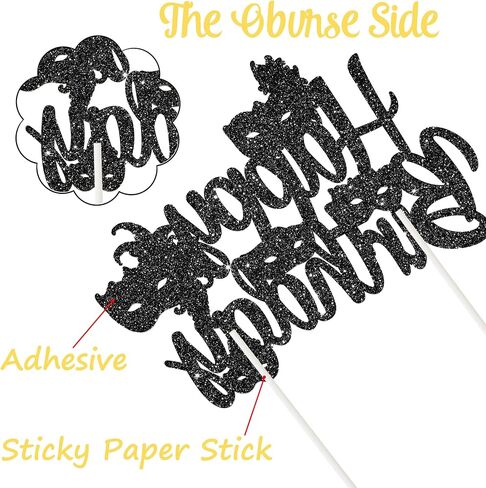 Masquerade Mask Happy Birthday Cake Topper Black Glitter Mask Birthday Party Decorations Masquerade Mardi Gras Theme Cake Picks for Bachelorette Carnival Dancing Party Supplies in Saudi Arabia