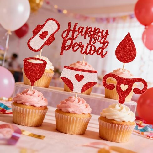 أغطية كب كيك من Happy First بيريود - مرحبًا بكم في ديكور القمر الأول - احتفال دورة الفتيات - زينة حفلات خاصة بالفتاة الصغيرة - 24 قطعة in Saudi Arabia