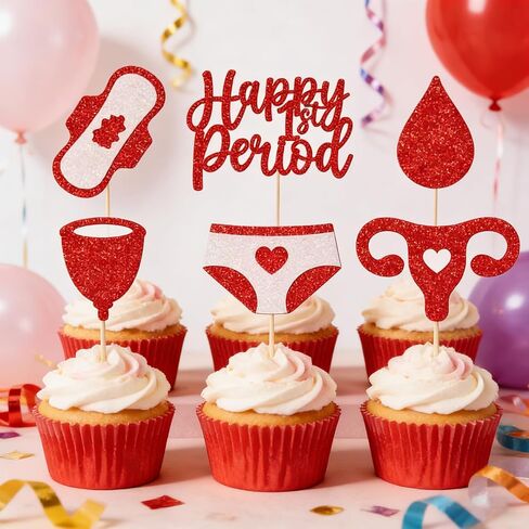 أغطية كب كيك من Happy First بيريود - مرحبًا بكم في ديكور القمر الأول - احتفال دورة الفتيات - زينة حفلات خاصة بالفتاة الصغيرة - 24 قطعة in Saudi Arabia