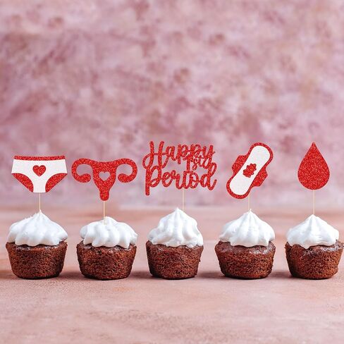 أغطية كب كيك من Happy First بيريود - مرحبًا بكم في ديكور القمر الأول - احتفال دورة الفتيات - زينة حفلات خاصة بالفتاة الصغيرة - 24 قطعة in Saudi Arabia