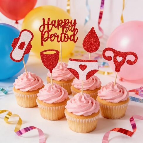 أغطية كب كيك من Happy First بيريود - مرحبًا بكم في ديكور القمر الأول - احتفال دورة الفتيات - زينة حفلات خاصة بالفتاة الصغيرة - 24 قطعة in Saudi Arabia