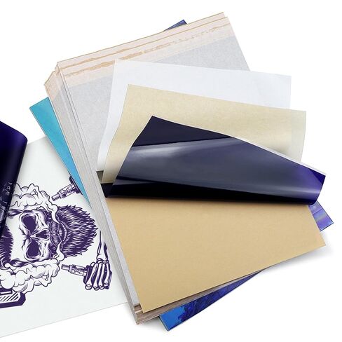 ورق نقل الوشم المحسن من BIOMASER، 100 ورقة من ورق استنسل الوشم للوشم، ورق طابعة الوشم بحجم A4، 4 طبقات من ورق تتبع النقل الحراري، وشم DIY مع ثقب سهل المسيل للدموع in Kuwait