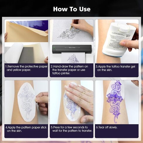 ورق نقل الوشم المحسن من BIOMASER، 100 ورقة من ورق استنسل الوشم للوشم، ورق طابعة الوشم بحجم A4، 4 طبقات من ورق تتبع النقل الحراري، وشم DIY مع ثقب سهل المسيل للدموع in Kuwait