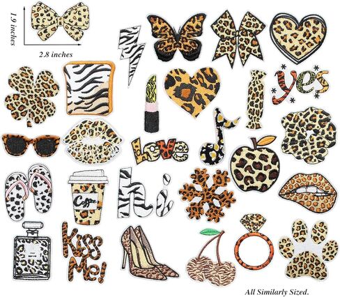 28PCS Leopard Print Fashion Iron on Patches Set, Trendy Animal Pattern Embroidered Appliques, DIY Iron On Patches for Clothes, Jackets, Bags in Saudi Arabia
