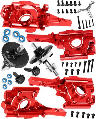 Aluminum Front Rear Bulkhead Gearbox Steel Diff Gear Upgrades for 1/16 E-Revo VXL,Slash 4WD,Summit,Alloy RC Gearbox w/Transmission Gear Hops Up,Red in Saudi Arabia