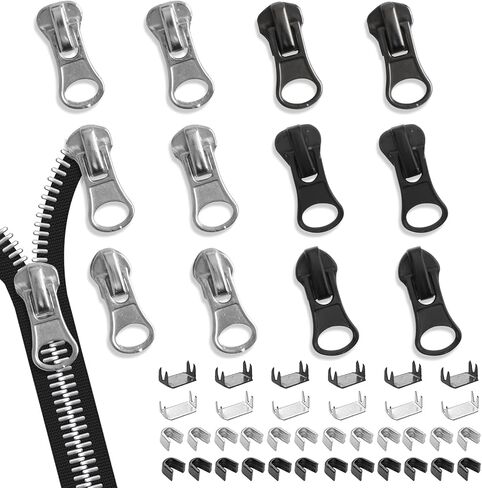 #5 Zipper Repair Kit (48 Pcs), Universal Replacement Sliders & Stops – Fix for Jackets, Coats, Bags, Boots, Plastic & Metal Zippers, DIY Quick Repair Solution in Saudi Arabia