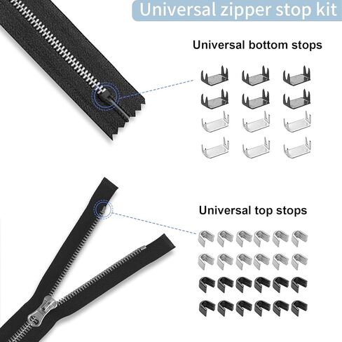 #5 Zipper Repair Kit (48 Pcs), Universal Replacement Sliders & Stops – Fix for Jackets, Coats, Bags, Boots, Plastic & Metal Zippers, DIY Quick Repair Solution in Saudi Arabia