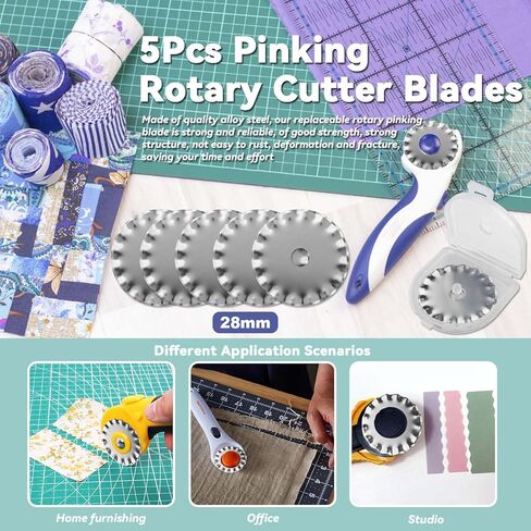 Yakamoz 5Pcs 28mm Pinking Rotary Cutter Blades - Wave Rotary Blades Replacement Pinking Circular Refill Blade Paper Fabric Cutting Tool for Quilting - Fits for Olfa Fiskars in Saudi Arabia